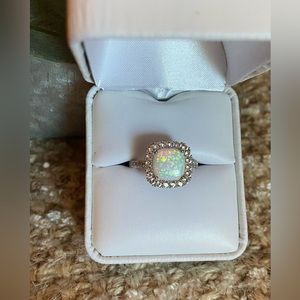 Cushion Cut White Opal and Topaz Ring